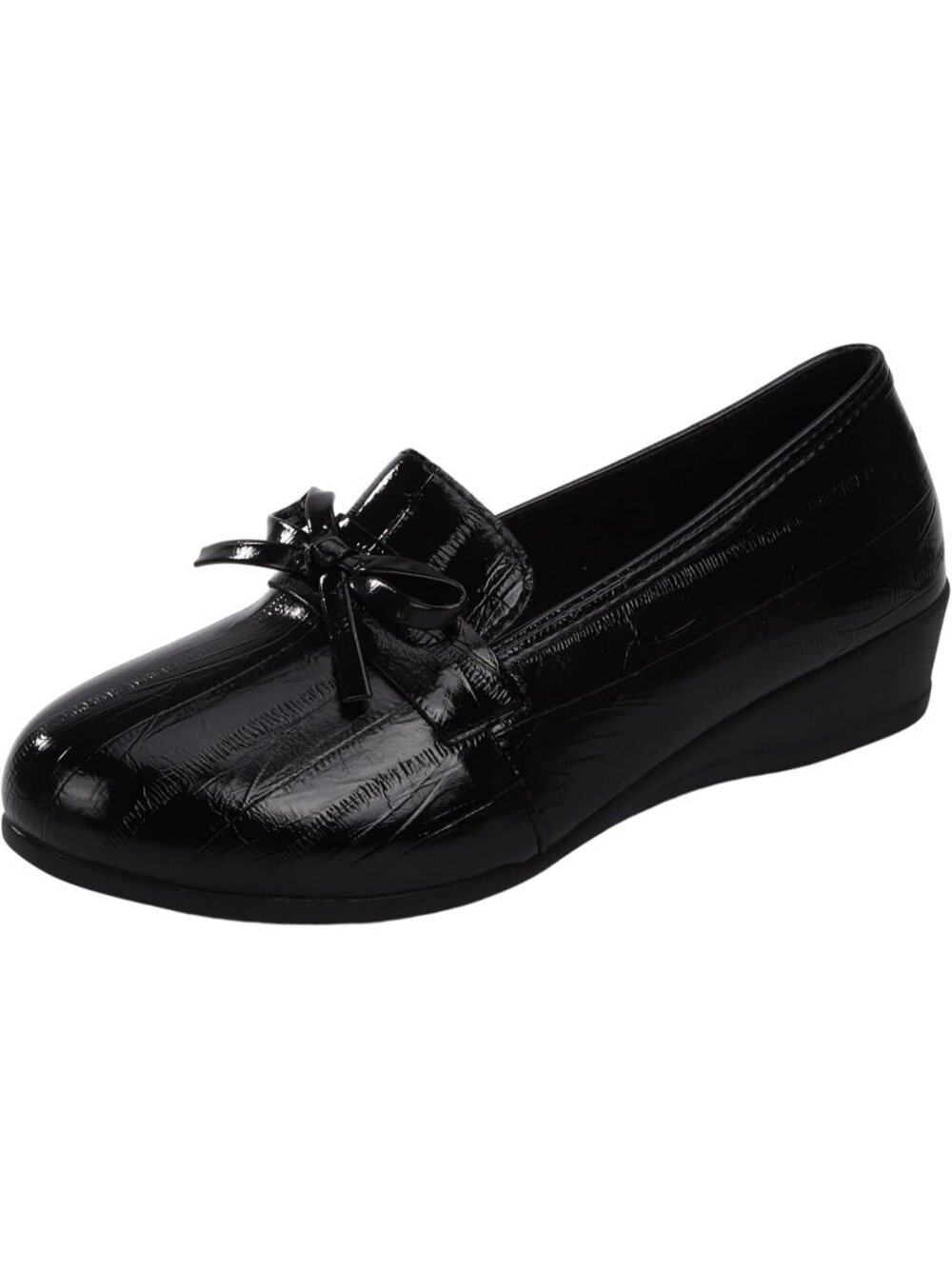 Women's Black Faux Leather Comfortable Classic Loafers with a Bow Dress Shoes
